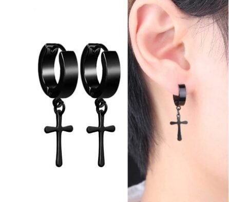 Punk Black-color Multiple Styles Stainless Steel Stud Earrings